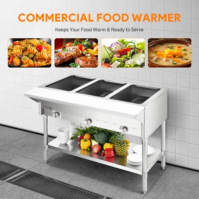 Commercial Steam Table 3 Pans 10,500BTU Gas Food Warmer NG LP Stainless Steel - Image 1 of 4