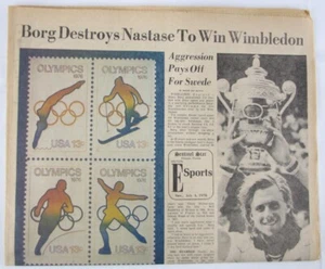 Vintage 1976 Tennis BJORN BORG Wins Wimbledon Newspaper - Picture 1 of 4