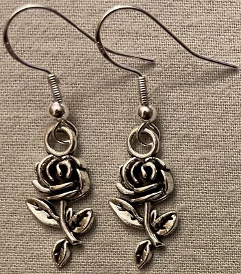 玫瑰花耳环,小号 - 锡带纯银耳线 - LEAF TATTOO — 第 1/4 张图片