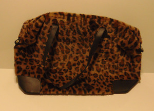 Duffle Overnight Bag Women's Black Brown Tan Leopard Print Travel Linea Donna