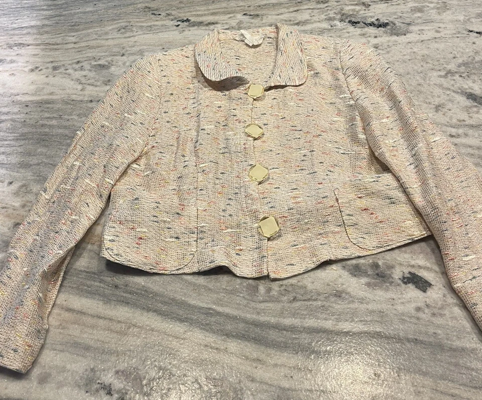 Veracite Vessel Vintage Short Blazer Multicolor Cream Shoulder Pads 9 Japanese - Image 1 of 4