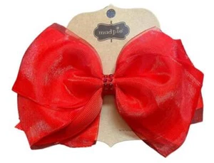 Mud Pie Red Organza and Grosgrain Bow 4" x 7" - Picture 1 of 1