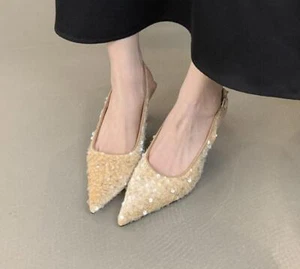 Paillettes a punta donna moda slingback fibbia cinturino festa tacchi medi - Foto 1 di 15