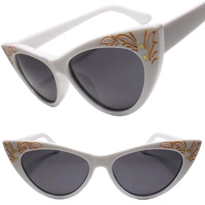 Elegante Elegante Exótico Retro Moda Sexy Ojo de Gato Gafas de Sol Marco Blanco Puntiagudo Foto 1 de 4