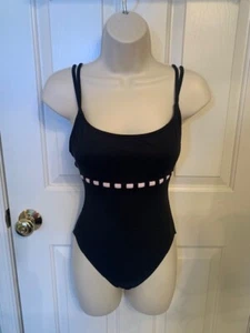 Anne Cole Collection Black with Pink One Piece Double Strap Swimsuit Size 8 - Picture 1 of 8