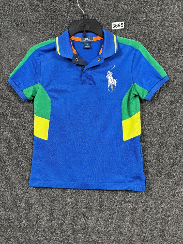 Polo Ralph Lauren Boys Polo Shirt Size 6 Blue Green Yellow Big Horse *READ - Image 1 of 4