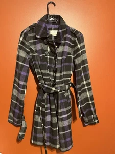 NUOVO Arizona Jean Company giacca S donna nero/viola cintura a quadri cappotto bottoni nuovo con etichette - Foto 1 di 11