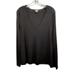 Ann Taylor Sweater Women's Black V Neck Silky Viscose Blend Long Sleeves Size XL - Picture 1 of 6