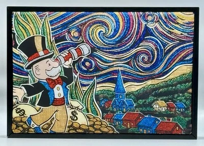 Alec Monopoly Starry Night Framed Giclées Canvas Print Art 12” X 16” Black Frame - Image 1 of 2