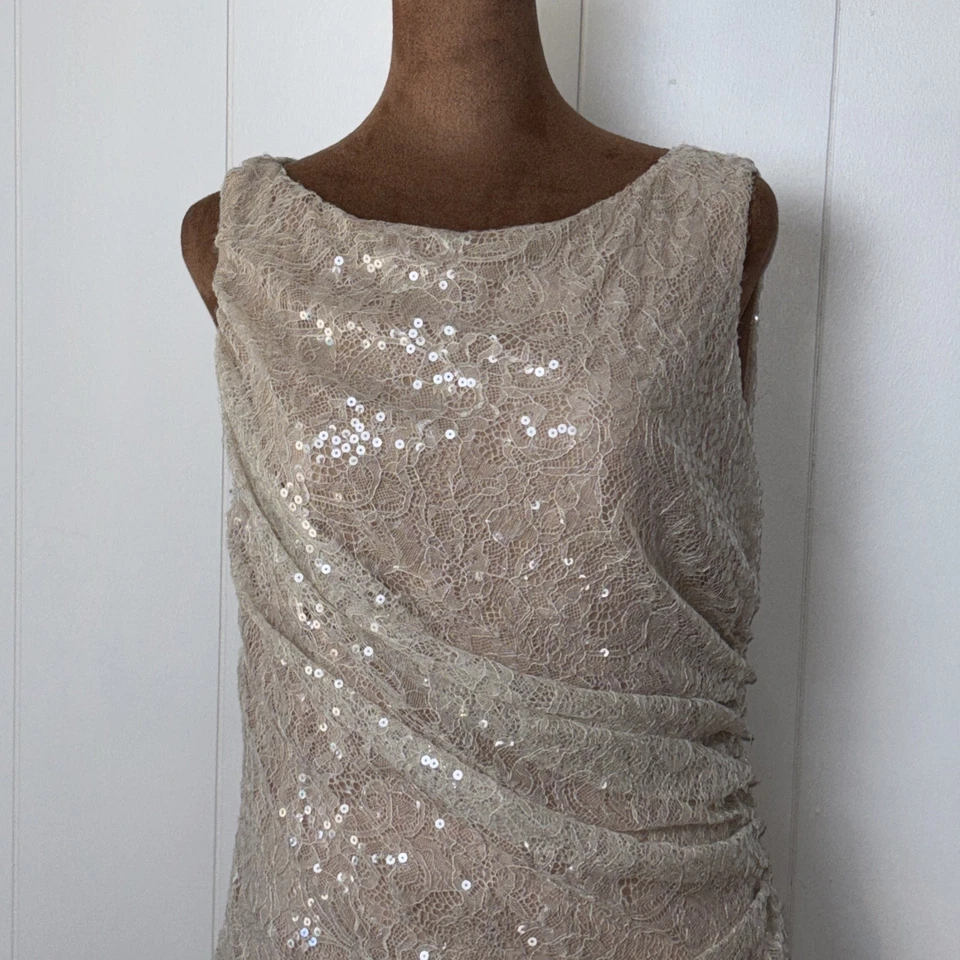 Carmen Marc Valvo женщин желтовато-коричневый блестки обтяжку платье Sz 12 элегантный  - Изображение 1 из 4