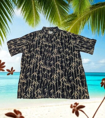 SOLITUDE Men’s XXL Button Up 100% Washable SILK Floral Cruise Shirt Green Black - Image 1 of 4