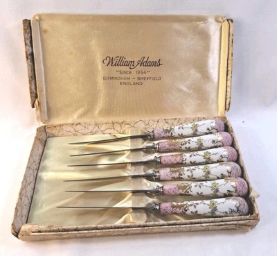 Cuchillos de colección William Adams Sheffield Inglaterra florina porcelana caja incluida 6 piezas Foto 1 de 4