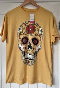 Hasta Siempre Yellow Sugar Skull TShirt XL Day of the Dead Tee Cotton Blend - Picture 1 of 7