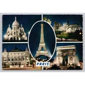 Tarjeta postal de recuerdo de viaje París Francia Sacre Coeur Torre Eiffel Notre Dame - Imagen 1 de 2