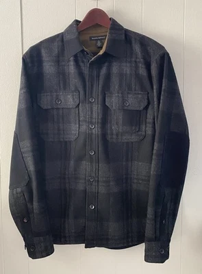 Banana Republic Mens Black & Gray Plaid Wool-Blend Button-Up Shirt Jacket Sz S - Image 1 of 4