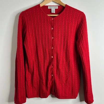 Sutton Studio Red Cable Knit Cardigan Sweater Womens M Silk Cashmere Old Money - Image 1 of 4