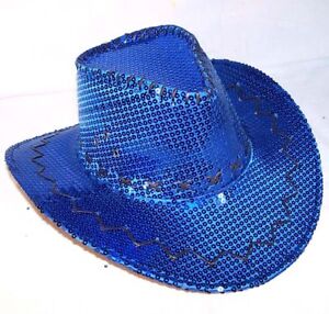 SEQUIN BLUE COWBOY HAT cowgirl hats western pageant caps cowboys rodeo head wear