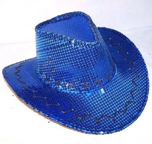 SEQUIN BLUE COWBOY HAT cowgirl hats western pageant caps cowboys rodeo head wear - Picture 1 of 1