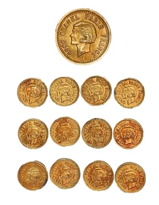 13 x Vintage Coco Chanel Paris France Coin Left Profile Gold Metal Buttons 1990s - Picture 1 of 8