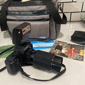 Canon T50 Camera - W/ Lenses And Canon 244T Flash And Bag *UNTESTED