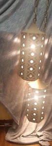 MID CENTURY MODERN DESIGNER CERAMIC BISQUE PENDANT POTTERY CHANDELIER SWAG LAMP - Picture 1 of 23