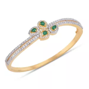 2.72ct Natural Round Diamond 14k Yellow Gold Emerald Gemstone Wedding Bangle - Picture 1 of 3