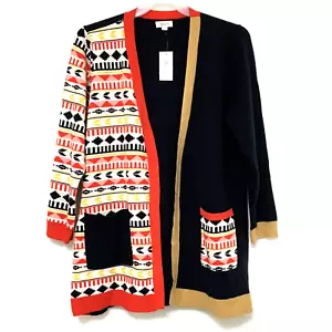 Style & Co Women's Plus Size 2X Navy Blue White Red Print Open Front Cardigan - Picture 1 of 7