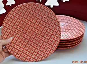 4 ~ Pier 1 Imports LIVINGSTON 8 1/8" Red/White Embossed Salad Plates - Picture 1 of 5