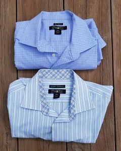 2 Pronto Uomo Mens XXL Non Iron Blue Dress Shirts Long Sleeve pocket - Picture 1 of 13