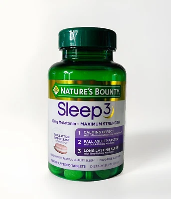 Nature's Bounty Sleep3 10mg Melatonin, 120 Tablets Triple Action * DRUG FREE - Image 1 of 4