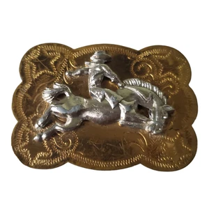 Fibbia cintura equitazione cowboy ottone massiccio tono oro/argento rodeo western 3D - Foto 1 di 8