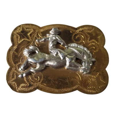 Horse Riding Cowboy Belt Buckle Solid Brass Gold/Silver-Tone Rodeo Western 3D - Image 1 of 4