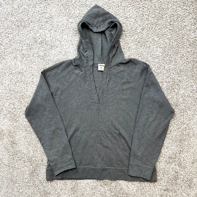 Cabelas Hoodie Womens Large Gray Hooded Sweatshirt V-Neck Embroidered Floral - Image 1 of 4
