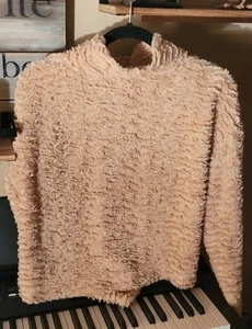 Noisy May Eyelash Knit Fuzzy Tan Mock Neck Cropped Sweater Size L  - Picture 1 of 5