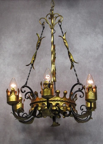 Vintage Antique Large Gold Gilt Gothic Chandelier Spanish Revival 54" L x 20" W Cover