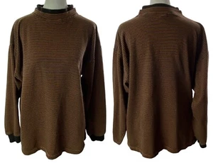Vintage BASCO Men Shirt Size L Brown Long Sleeve Pullover Striped 11-12 - Picture 1 of 16