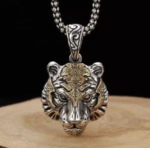 Men's Fashion Jewelry Silver Tiger Head Pendant Necklace 1PC - Picture 1 of 6