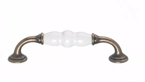Perillas superiores 6"" 152 mm cajón D tirón cobre cepillado y porcelana blanca TKM87 - Imagen 1 de 6