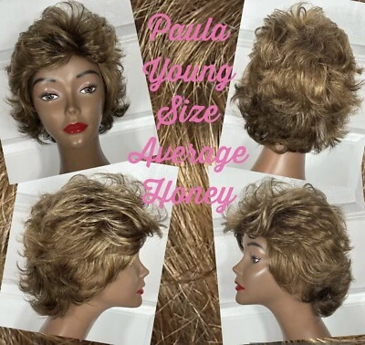 Peruca sintética Paula Young em camadas corte navalha mel loiro tamanho médio limpo T-1 - Imagem 1 de 4