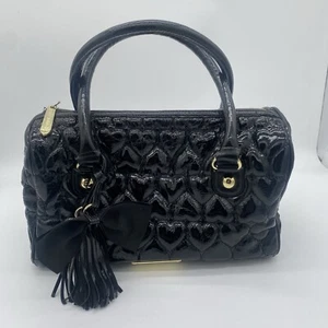 Betsey Johnson Bag Quilted Black Patent Leather Heart Be Mine Handbag Hobo Purse - Picture 1 of 18