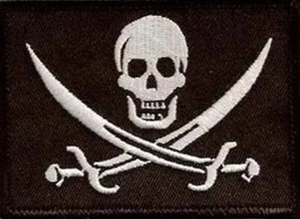 CALICO JACK JOLLY ROGER  PIRATE FLAG SKULL SWORDS HOOK  PATCH - Picture 1 of 1