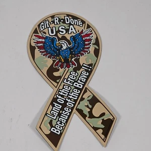 Get-R-Done USA Patriotic Ribbon Magnet With Eagle & Camo Design Land Of The Free - Picture 1 of 5