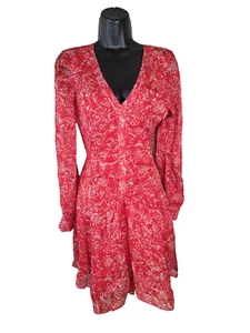 Revolve Parker Red White Floral Mini Dress Size Small Longsleeve Chiffon Button - Picture 1 of 5