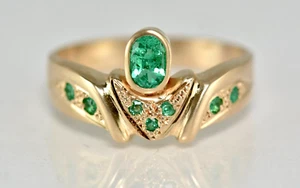 .49 ctw Oval Emerald & Round Cluster Statement Ring 18k Yellow Gold Lot 9 - Picture 1 of 8