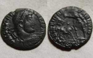 Constantius spearing fallen enemy rider/Rare ancient Roman coin Siscia III left - Picture 1 of 9