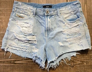 Diesel Womens Cutoff Jean Shorts 29 Blue Light Wash Denim Distressed Frayed Hem - Picture 1 of 10