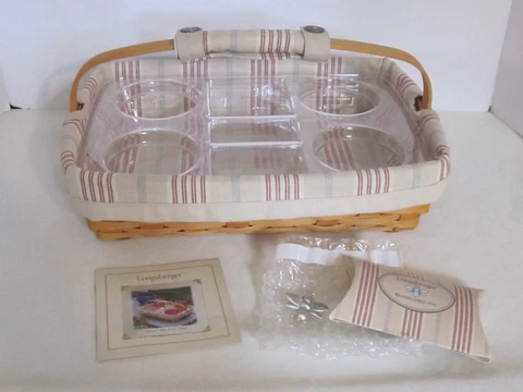 Longaberger 2002 BACK PORCH Basket + Protector + Liner + Bee Pin + HT ~ Picnics Cover