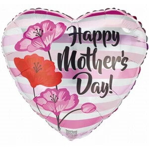 Happy Mothers Day Stripes Heart Shaped Foil Balloon 17" Gift Present Decorations - Picture 1 of 1