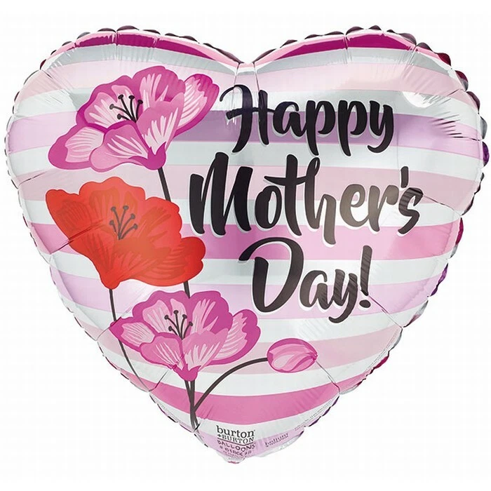 Happy Mothers Day Stripes Heart Shaped Foil Balloon 17" Gift Present Decorations - Image 1 of 1