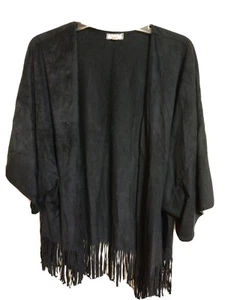 Hermoso chal negro con borlas de flecos de sombra de ojos - grande - Imagen 1 de 8
